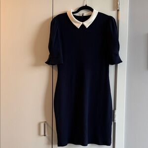 DKNY Navy Knit Midi Dress with White Peter Pan Collar